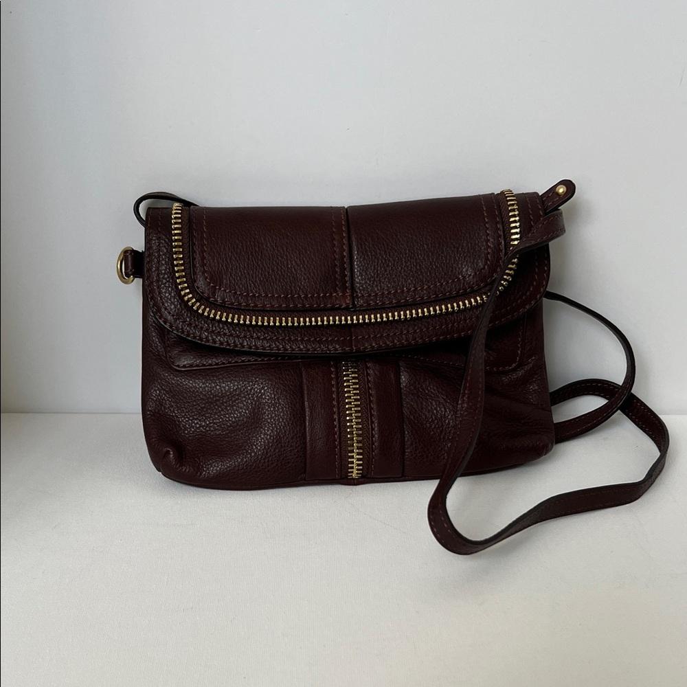 b. makowsky Dark Brown Crossbody Bag with Gold Accents